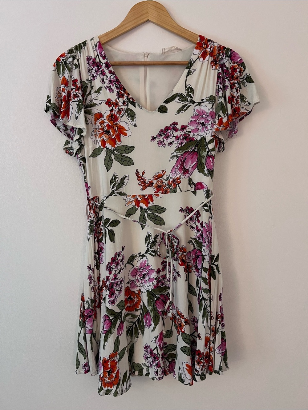 Altar'd State White Mini Dress with Pink & Orange Floral Print